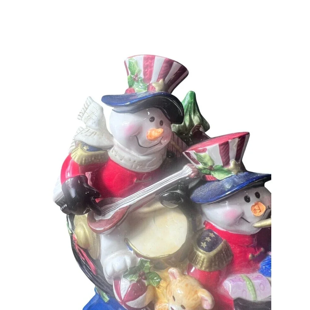 Snowman Christmas Holiday Cookie Jar in a Cart with Presents – Ceramic Seasonal